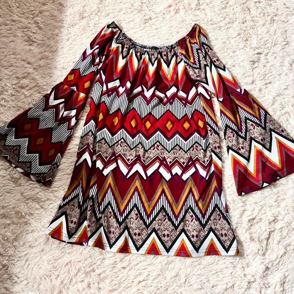 Boho Geometric Bold Hippie Retro Festival‎ Disco Statement Flare Sleeve Tunic